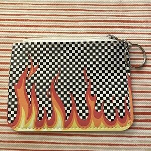 NEW SMALL ZIPPER WALLET KEYCHAIN CHECKERS N FLAMES